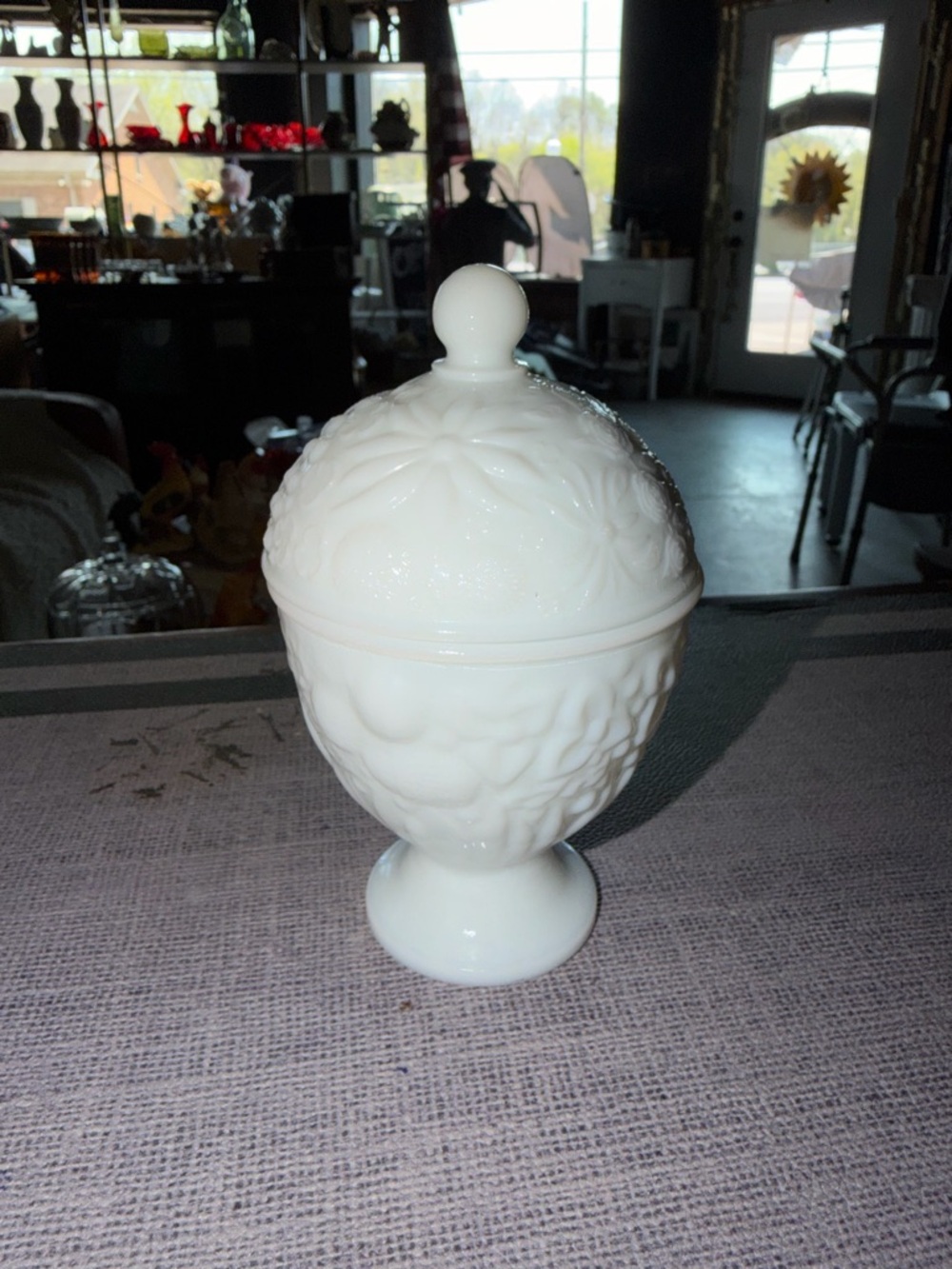 Vintage Avon White Milk Glass Covered Compote with Pedestal